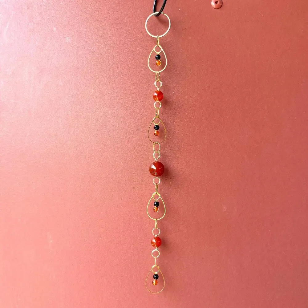 Carnelian Black Tourmaline Gemstone Hanging | Round Bead | Vitality Protection